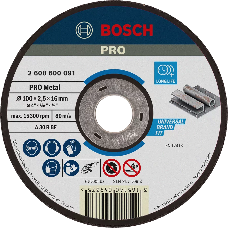 BOSCH PTW2608603685 METAL CUTTING DISC, 4" (100 X 2.5 X 16)