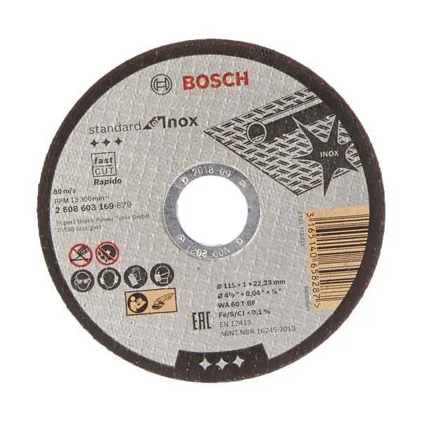 BOSCH STAINLESS STEEL CUTTING DISC, 4Y." (115 X 1.0 X 22)