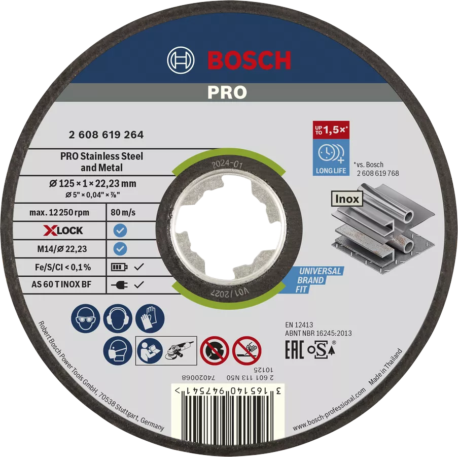 BOSCH STAINLESS STEEL CUTTING DISC, 5." (125 X 1.0 X 22)