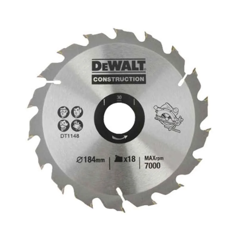 DEWALT DT1148QZ CIRCULAR SAW BLADE DIAMETER 184 BORE 30 ATB 20DEG 18 TEETH