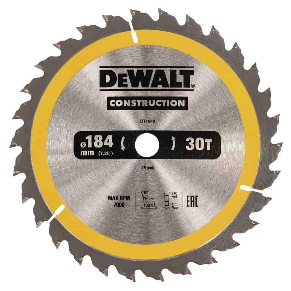 DEWALT DT1940-QZ CONSTRUCTION CIRCULAR SAW BLADE 30TX16X184MM