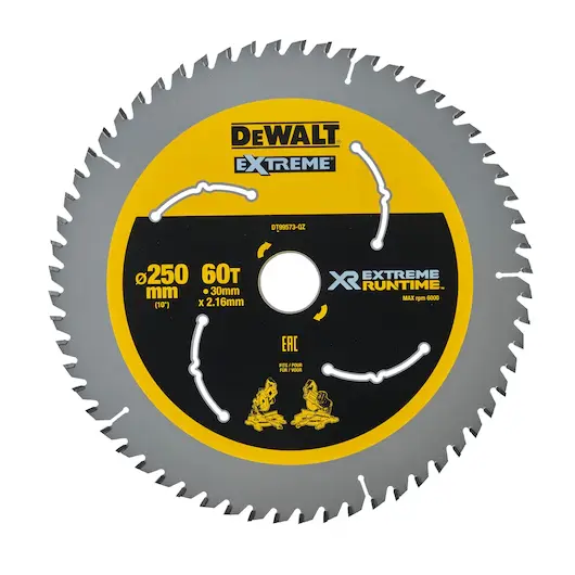 DEWALT DT99573 EXTREME RUNTIME CIRCULAR SAW BLADE250MM X 30MM 60T