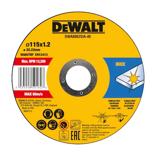 DEWALT DWA8062 METAL CUTTING DISC YELLOW-BLACK-RED 4.5 INCH