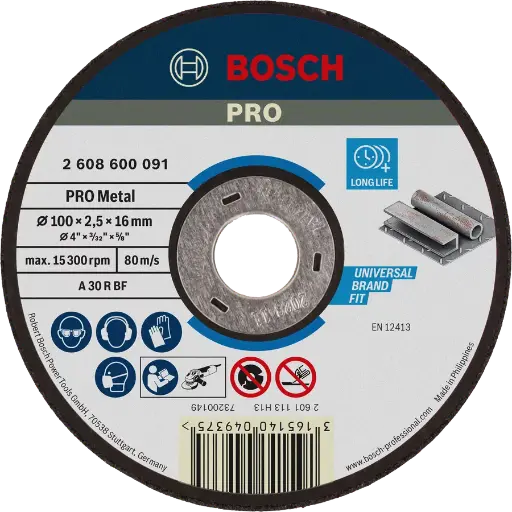 BOSCH PTW2608603685 METAL CUTTING DISC, 4" (100 X 2.5 X 16)