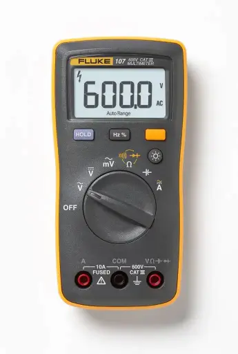 FLUKE 107 PALM-SIZED DIGITAL MULTIMETER, CAT III 600V, 10A