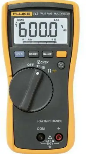FLUKE 113 TRUE RMS MULTIMETER WITH VCHEK, CAT III 600V, 20A