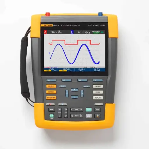 FLUKE 190-102-III-S SCOPEMETER® PORTABLE OSCILLOSCOPE WITH SCC KIT, 2 CHANNEL, 100MHZ, COLOR