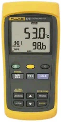 FLUKE 53 II B/50HZ SINGLE INPUT DIGITAL THERMOMETER WITH DATA LOGGING, -200°C TO 1372°C